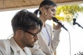 Band duo singer and guitar player in beach bar restaurant Royalty Free Stock Photo