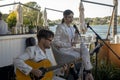 Band duo singer and guitar player in beach bar restaurant Royalty Free Stock Photo