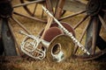 Old west and band instruments Royalty Free Stock Photo