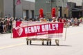 Band Members Hold Banner at Mendota Days Parade Royalty Free Stock Photo