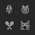 Band musical instruments chalk white icons set on black background