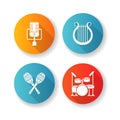 Band musical instruments flat design long shadow glyph icons set Royalty Free Stock Photo