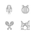 Band musical instruments pixel perfect linear icons set