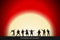 Band show on red sunset background. Festival concept
