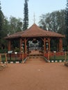 Band stand, trees, grass, sky, background, Royalty Free Stock Photo