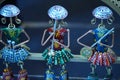 A close up shot of three puppets girls playing music. Royalty Free Stock Photo