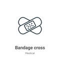 Bandage cross outline vector icon. Thin line black bandage cross icon, flat vector simple element illustration from editable Royalty Free Stock Photo