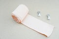 Bandage and gauze roll with bandage strip Royalty Free Stock Photo