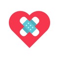 Bandage on heart vector, Valentine and love related flat icon