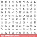 100 bandage icons set, outline style