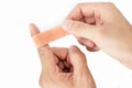 Bandage on the index finger isolate background Royalty Free Stock Photo