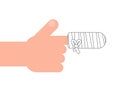 Bandaged finger isolated. Injury finger vector illustration Royalty Free Stock Photo