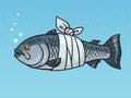 bandaged fish pop art raster illustration Royalty Free Stock Photo