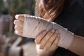 Bandaged hand in light and shadow Royalty Free Stock Photo