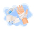 Bandaged Hand and Roll of Medical Bandage for First Aid Treatment Vector Illustration Royalty Free Stock Photo