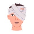 Bandaged Head First Aid for Injured Body Part Vector Illustration