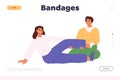 Bandages concept of landing page with man putting band on female foot after injury