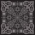 Bandana black and white with paisley and flowers. Vector print square.