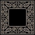 Bandana black and white with paisley and flowers. Vector print square.