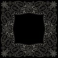 Bandana black and white with paisley and flowers. Vector print square.