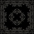 Bandana, black and white pattern with roses . Vector print square.