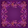 Bandana, bright burgundy pattern with magic bird. Vector print square.