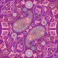 Bandana bright with paisley and flowers. Vector print square.
