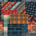 Bandana native motifs and tartan fabric patchwork Royalty Free Stock Photo