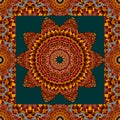 Bandana print in mexican style with mandala - sun and ornamental frame