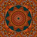 Bandana print in mexican style with mandala - sun and ornamental frame