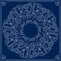 Bandana square pattern. Vector marine-themed illustration on blue.