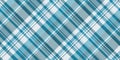 Bandanna fabric seamless plaid, towel background tartan texture. Herringbone vector check textile pattern in cyan and white colors