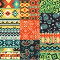 Bandanna and native motifs kerchief fabric patchwork Royalty Free Stock Photo