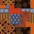 Bandanna patchwork fabric. Flap fabric with geometric ornaments. Royalty Free Stock Photo