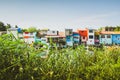 Bandar Anzali, Iran - 10th june, 2022: beautiful colorful iranian houses along wetlands river in Bandar Anzali, caspian sea coast