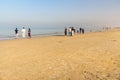 Iranian people on the beach at Persian Gulf in Bandar Ganaveh. Iran Royalty Free Stock Photo