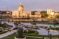 BANDAR SERI BEGAWAN, BRUNEI - FEBRUARY 26, 2018: Mahkota Jubli Emas Park and Omar Ali Saifuddien Mosque in Bandar Seri