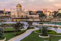 BANDAR SERI BEGAWAN, BRUNEI - FEBRUARY 26, 2018: Mahkota Jubli Emas Park and Omar Ali Saifuddien Mosque in Bandar Seri