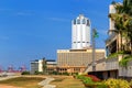 Bandaranaike Statue on a background of historical and modern buildings