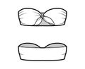 Bandeau tube top technical fashion illustration with cropped length, ties at front. Flat swimwear lingerie apparel