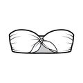 Bandeau tube top technical fashion illustration with cropped length, ties at front. Flat swimwear lingerie apparel