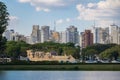 Bandeiras Monument, Ibirapuera Park and city skyline - Sao Paulo, Brazil Royalty Free Stock Photo