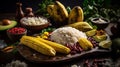 Bandeja Paisa Colombian Food Comes With Egg Meat Avocado Rice With Generative AI Technology