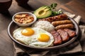 Bandeja Paisa On White Plate, Top View. Generative AI