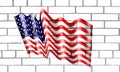 Bandera Americana en pared de labrillos