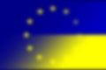 European Union EU and Ukraine. European Union flag and Ukraine flag. Concept of aid, association of countries, political