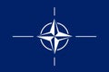 NATO. OTAN. NATO flag. OTAN flag. Flag with the NATO logo and OTAN logo. Foreground. Horizontal layout. Royalty Free Stock Photo