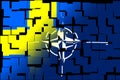NATO-OTAN. Sweden. NATO flag. Swedish flag. Flag with the NATO logo. Concept of annexation of Sweden with NATO-OTAN. Foreground. Royalty Free Stock Photo