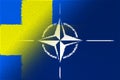 NATO-OTAN. Sweden. NATO flag. Swedish flag. Flag with the NATO logo. Concept of annexation of Sweden with NATO-OTAN. Foreground. Royalty Free Stock Photo