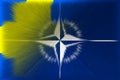 NATO-OTAN. Sweden. NATO flag. Swedish flag. Flag with the NATO logo. Concept of annexation of Sweden with NATO-OTAN. Foreground. Royalty Free Stock Photo